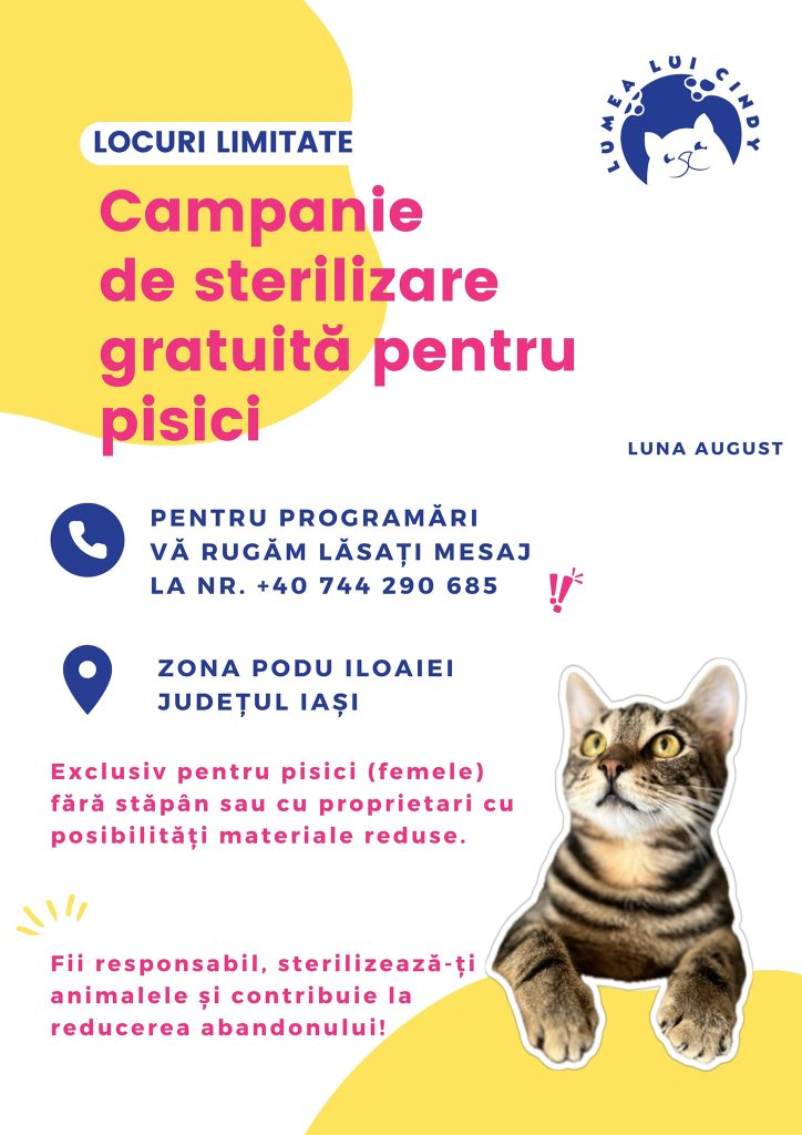 Afiș Campanie de Sterilizare Pisici - August 2024